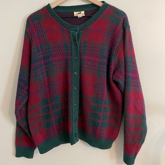 Vintage Winona Knits Plaid Combed Cotton Button Down Cardigan. - Picture 1 of 5